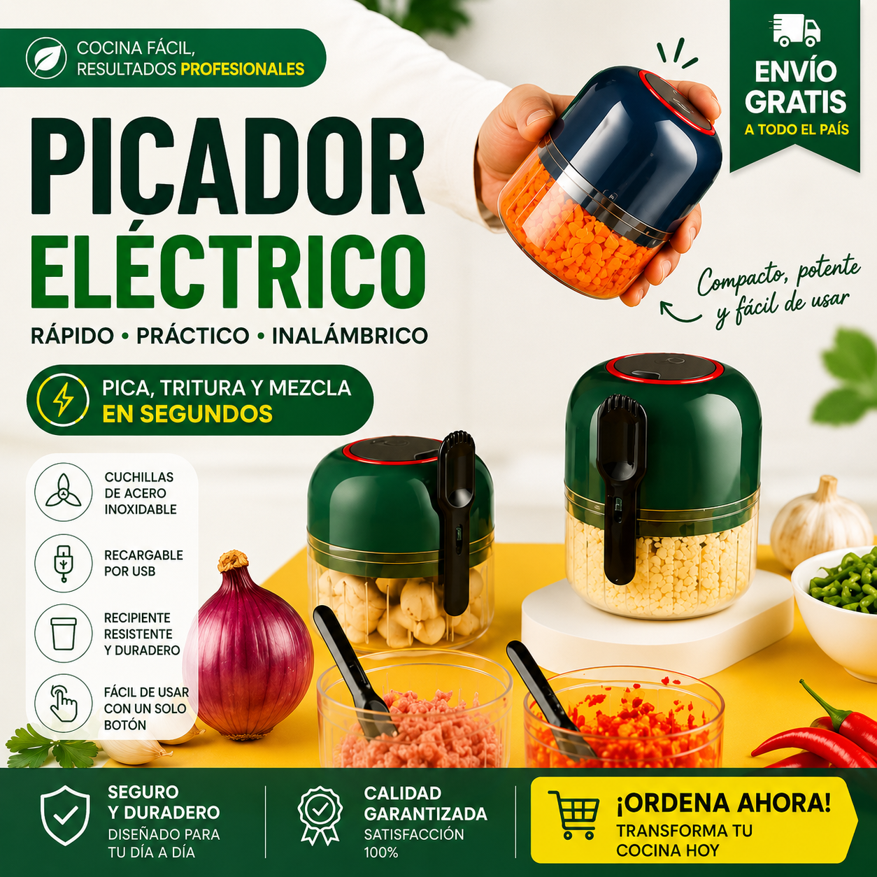 ChefGo™ | Mini Picador Eléctrico Recargable